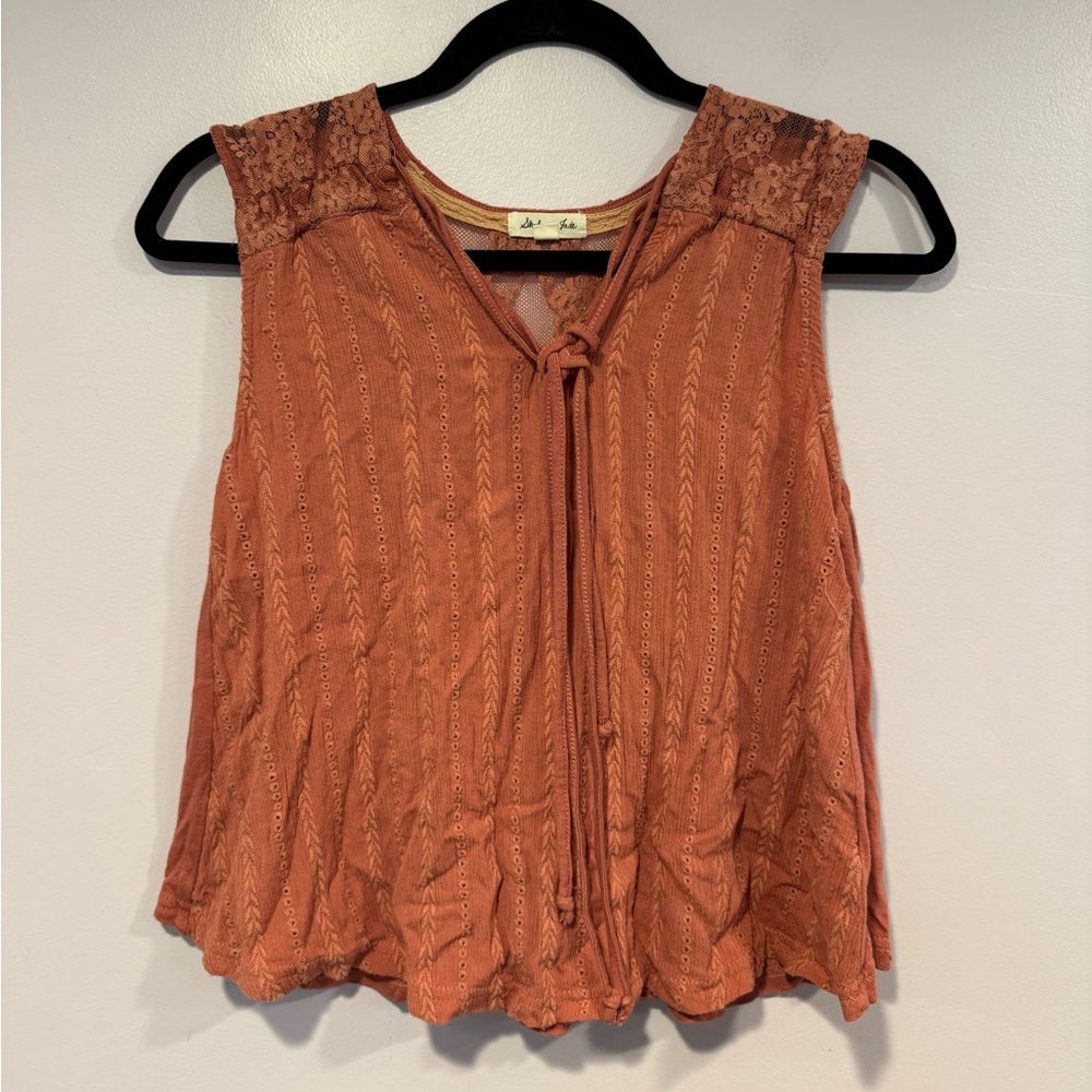 Skylar &‎ Jade Orange Aztec lace boutique tank top